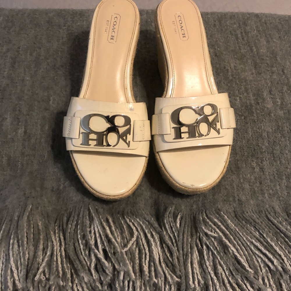Coach platform sandals white